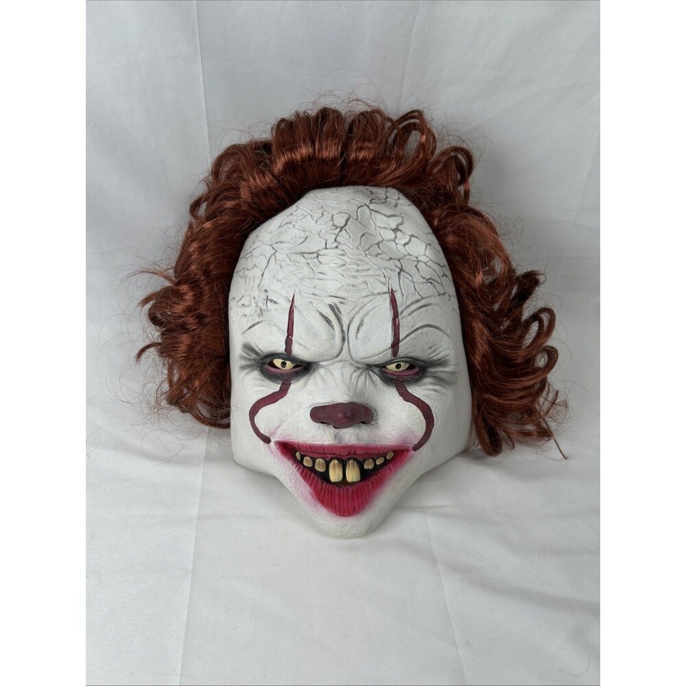Pennywise IT Clown Mask Red Curly Hair Halloween One Size Stephen King